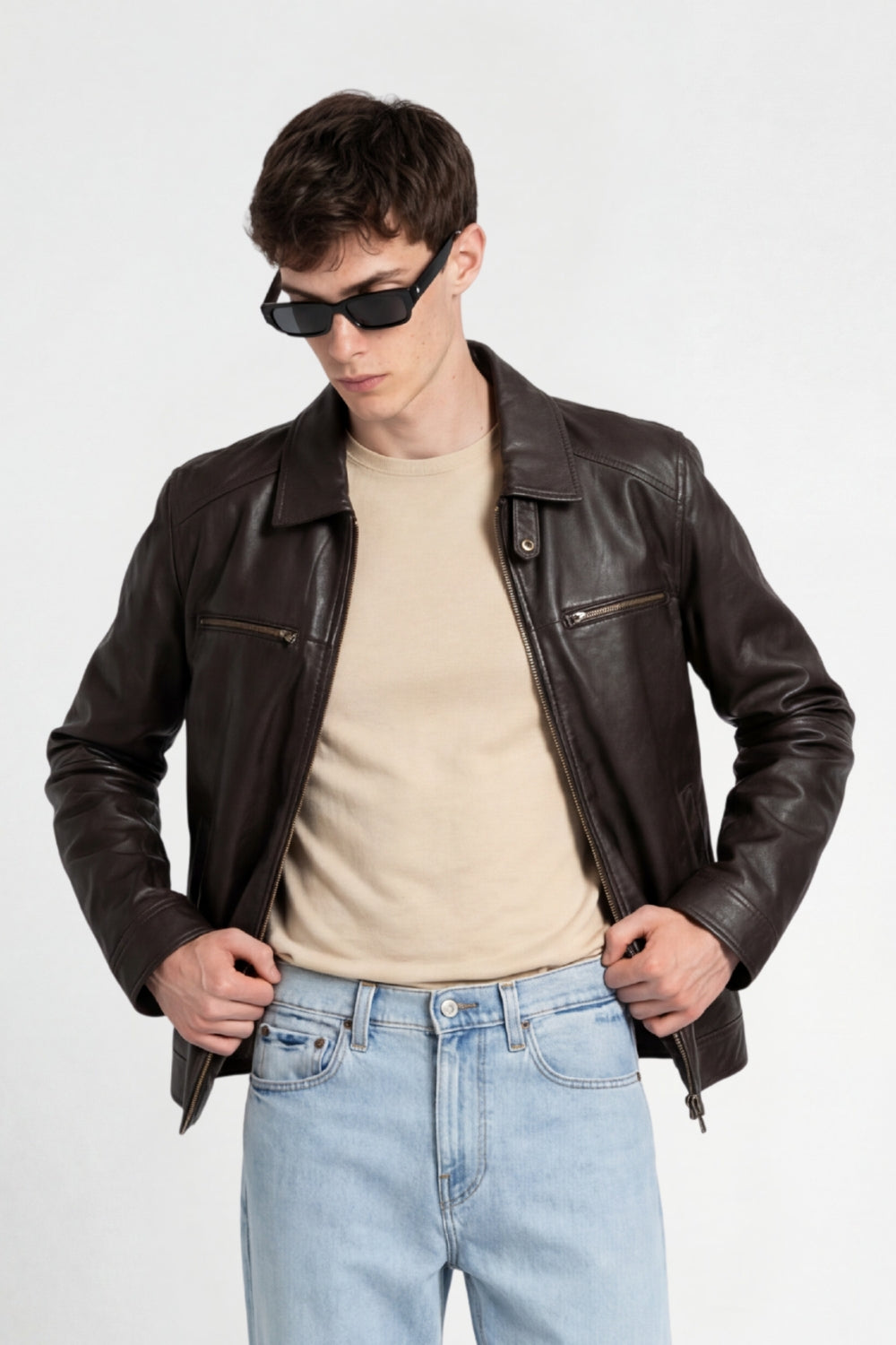 Harrington Leather Jacket in Brown