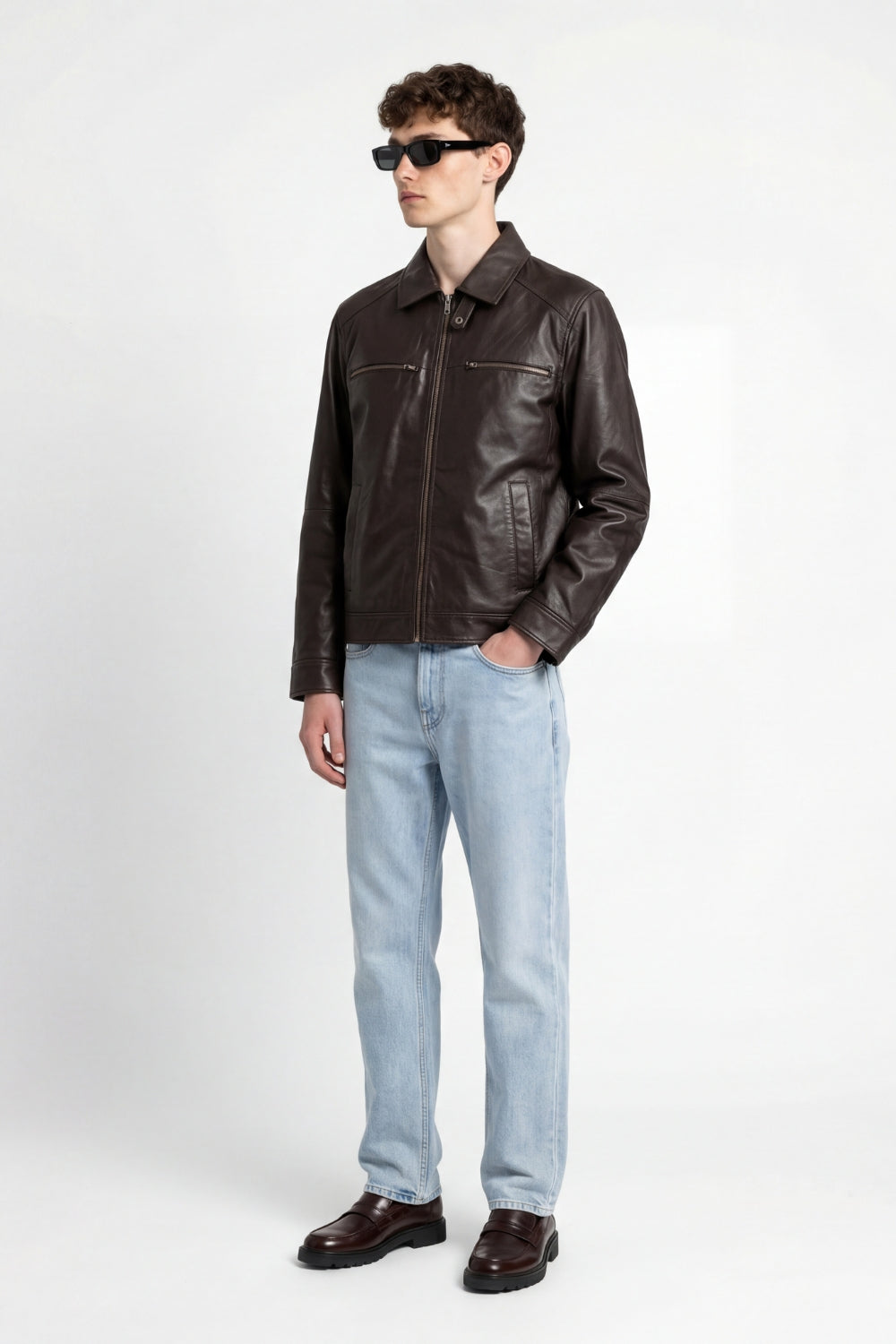 Harrington Leather Jacket in Brown