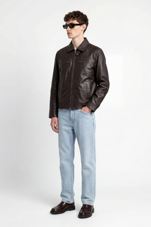 Harrington Leather Jacket in Brown