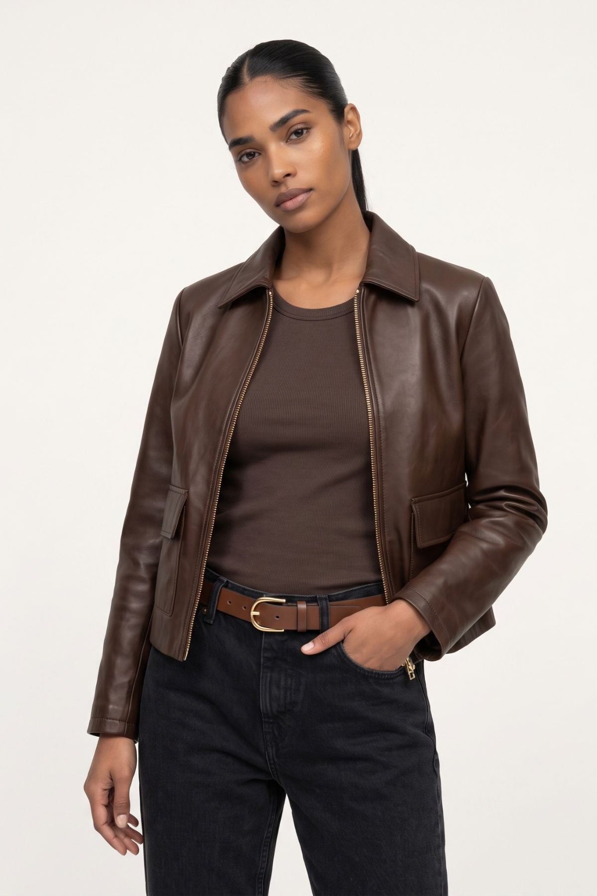 Leather jacket in Chocolate