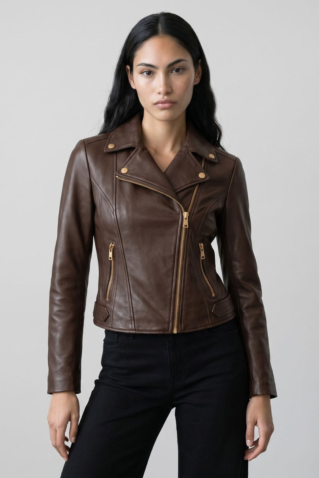 Leather Biker Jacket in Chocolate
