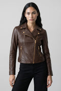 Leather Biker Jacket in Chocolate