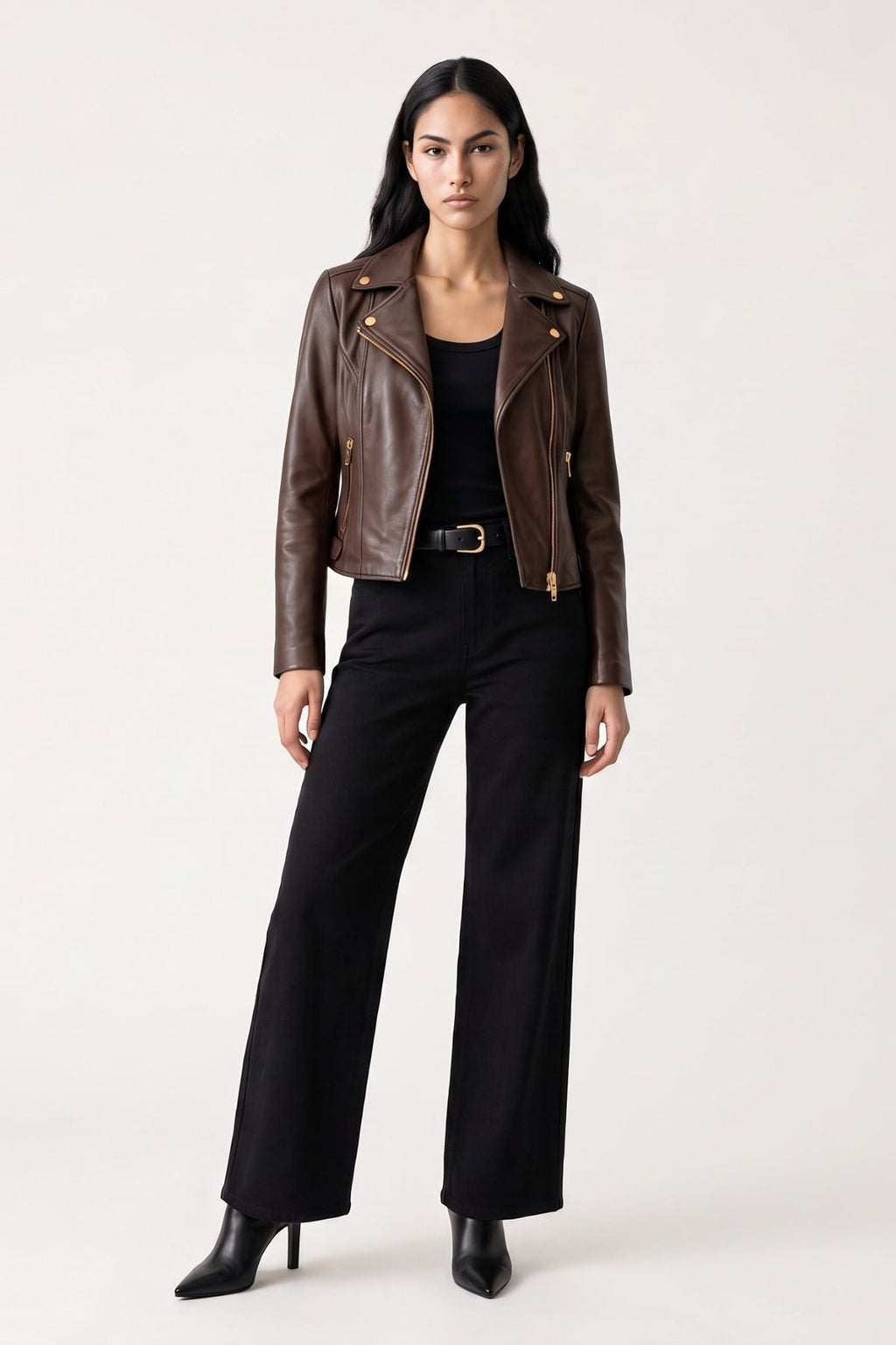 Leather Biker Jacket in Chocolate
