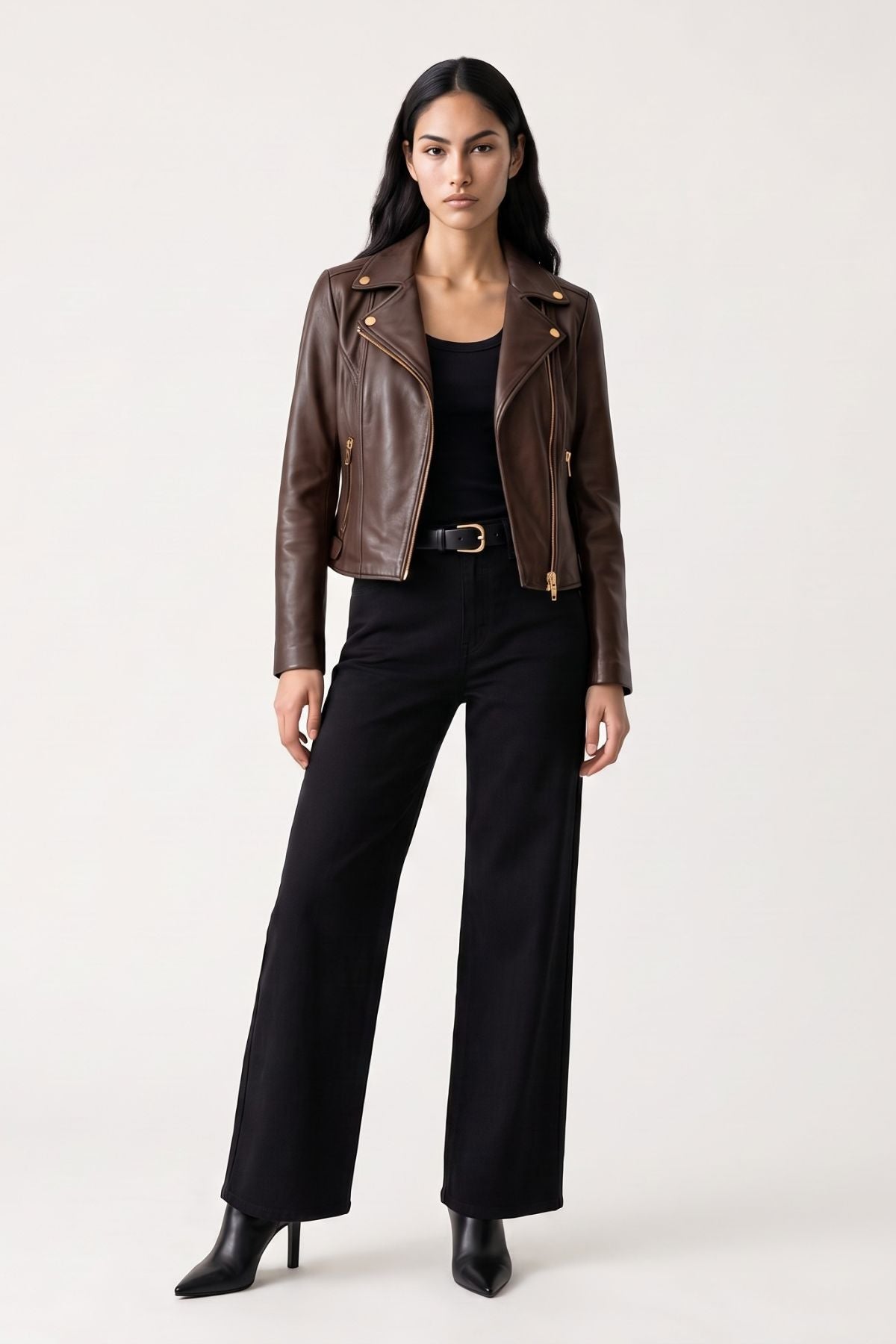 Leather Biker Jacket in Chocolate