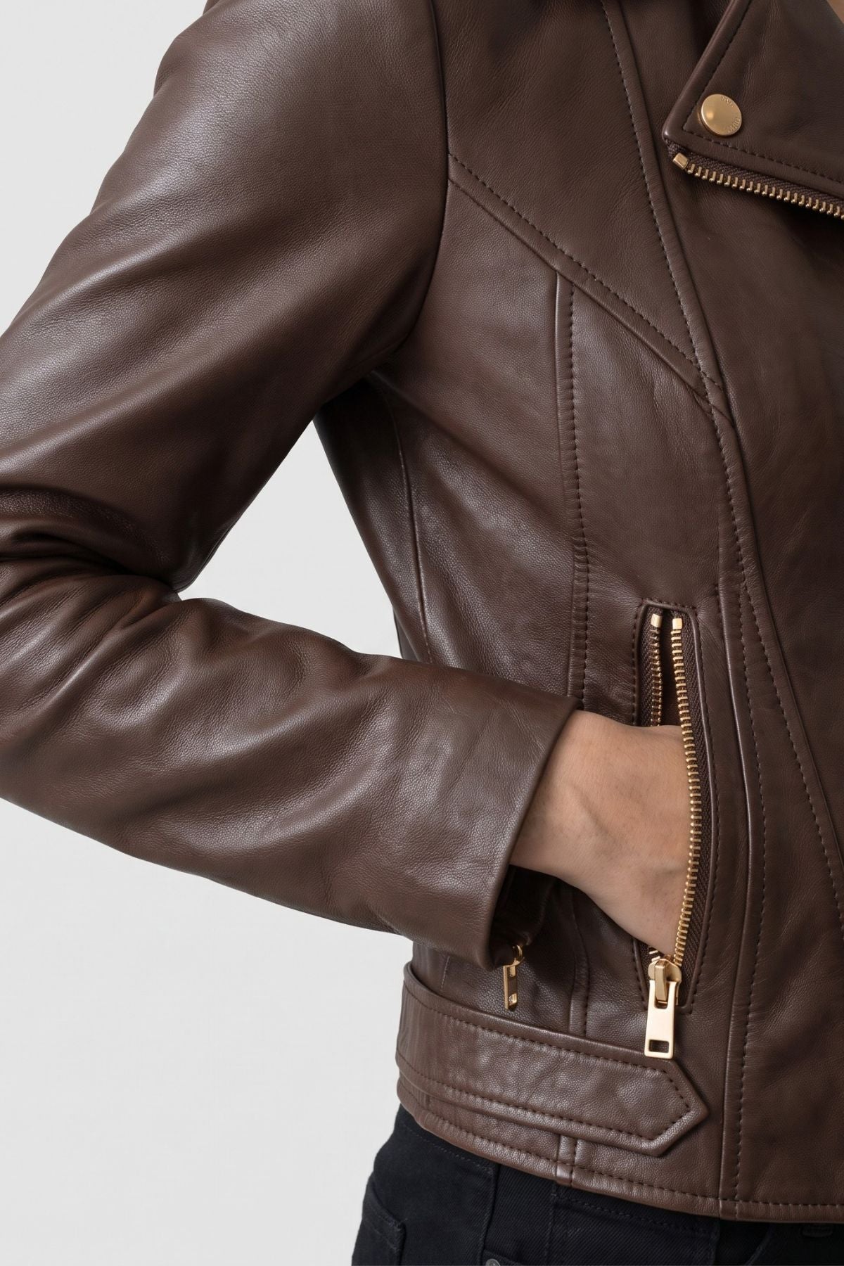 Leather Biker Jacket in Chocolate