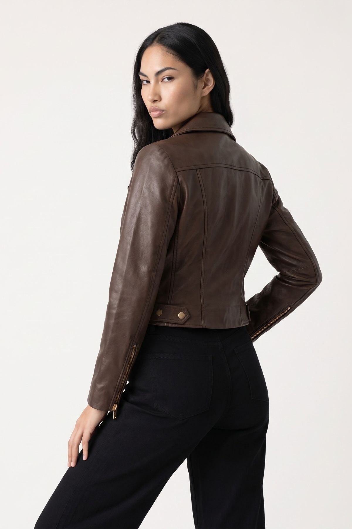 Leather Biker Jacket in Chocolate