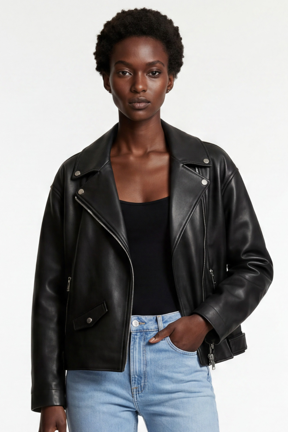 Leather Biker Jacket in Black