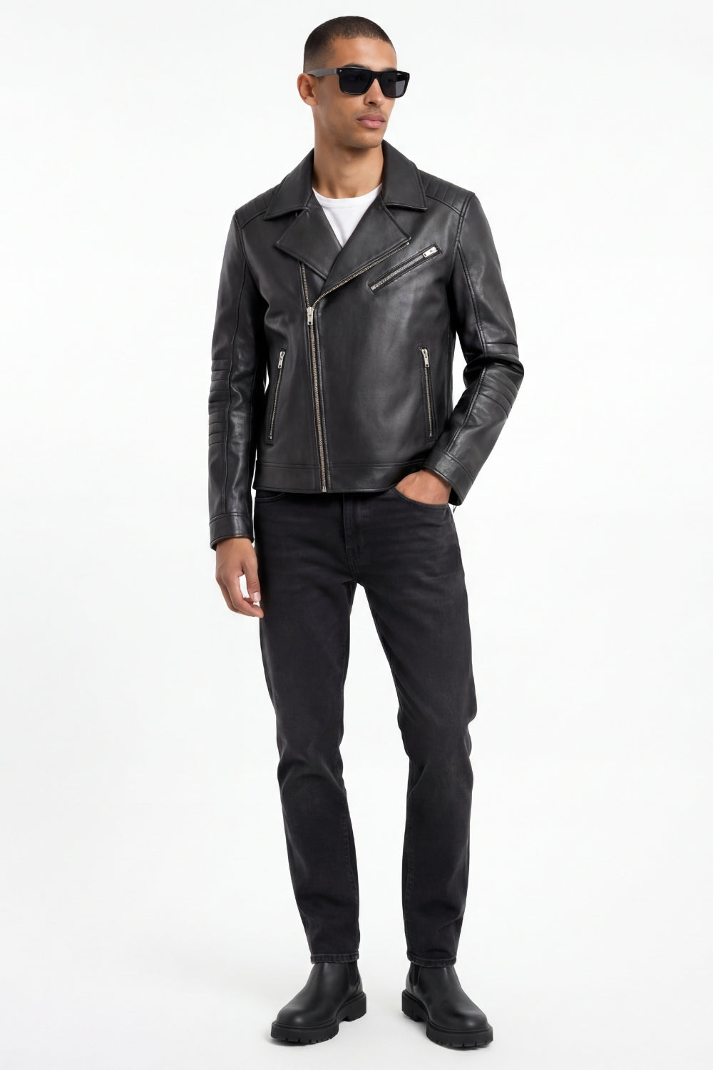 Leather Biker Jacket in Black