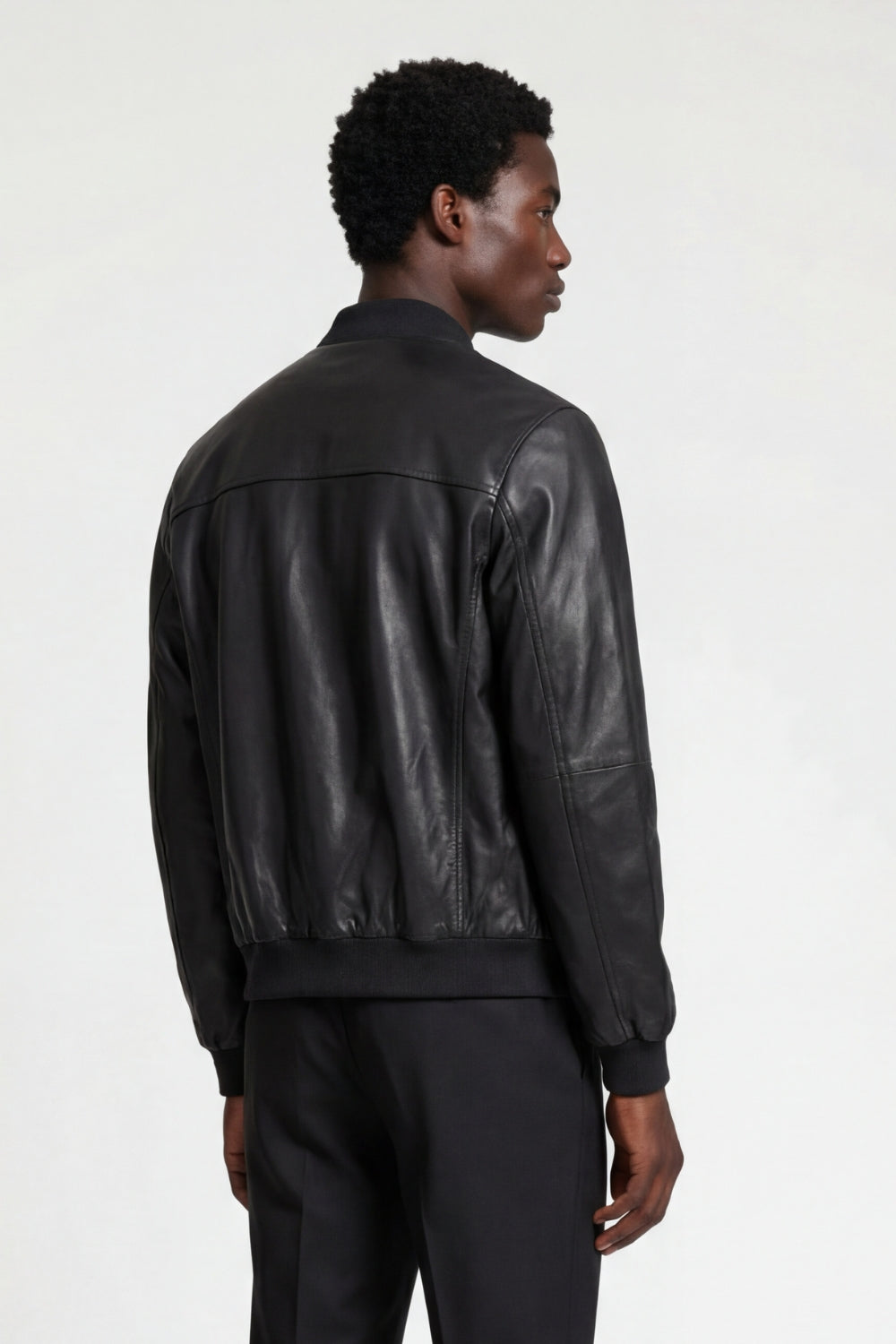 Leather Bomber Jacket in Black