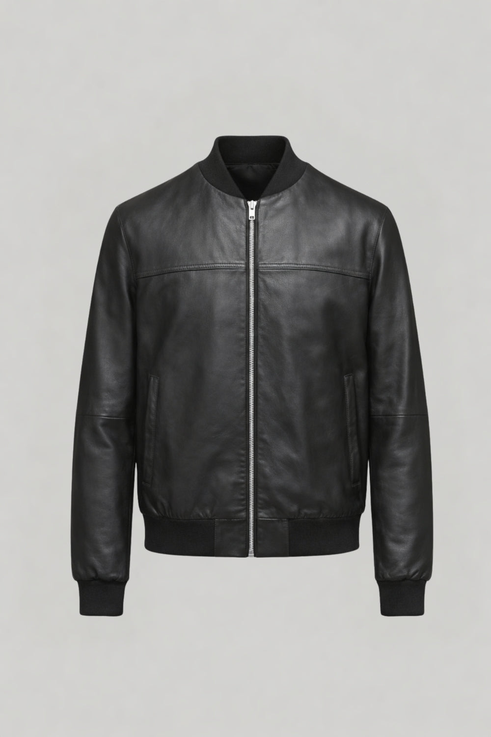 Leather Bomber Jacket in Black