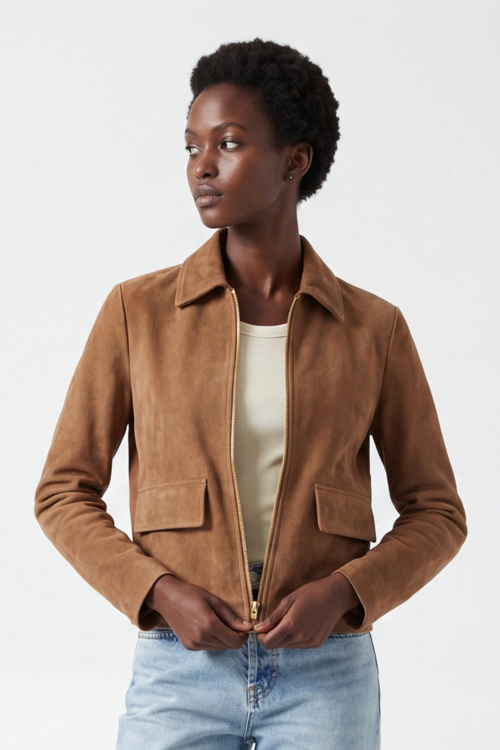 Suede Jacket in Camel
