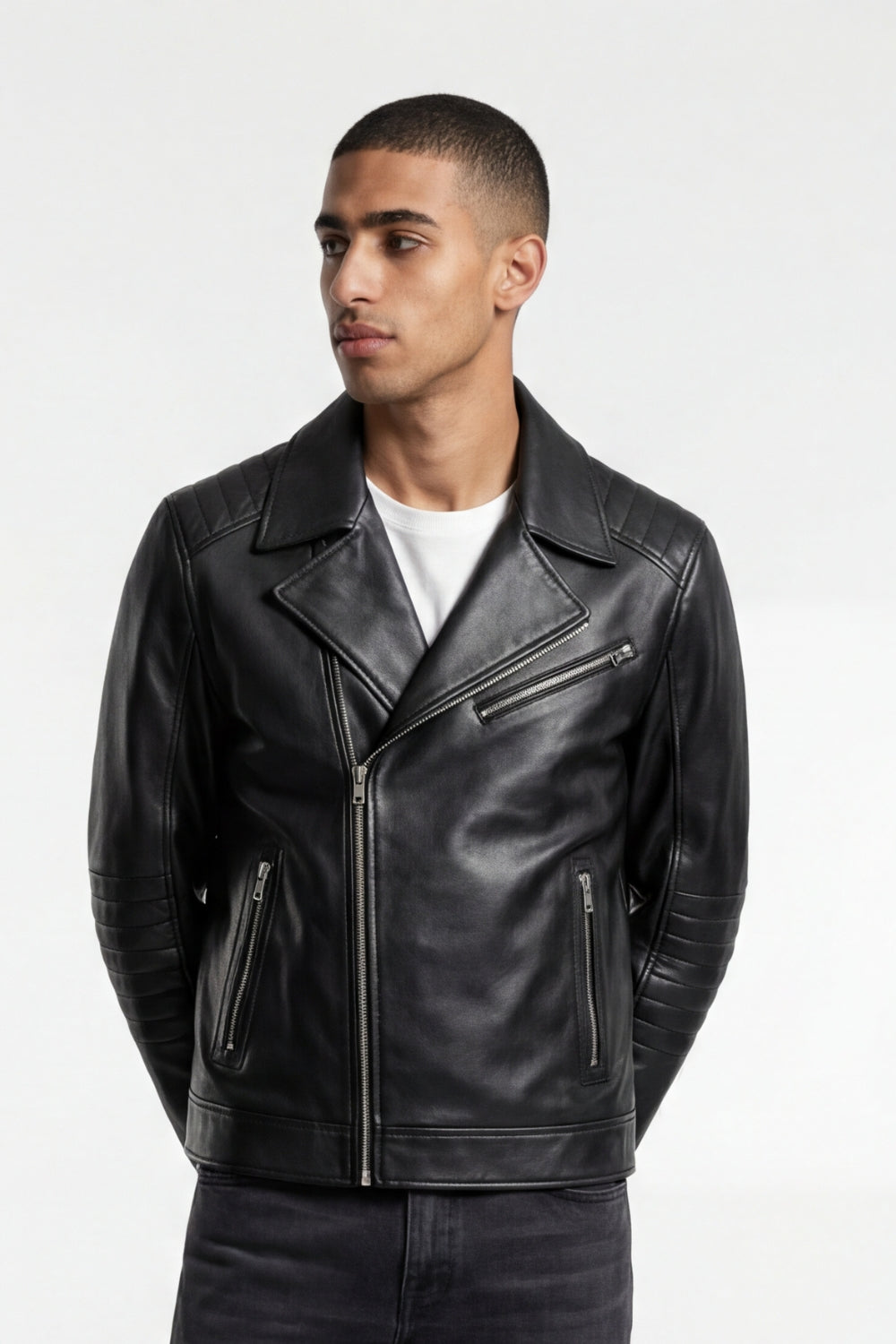 Leather Biker Jacket in Black