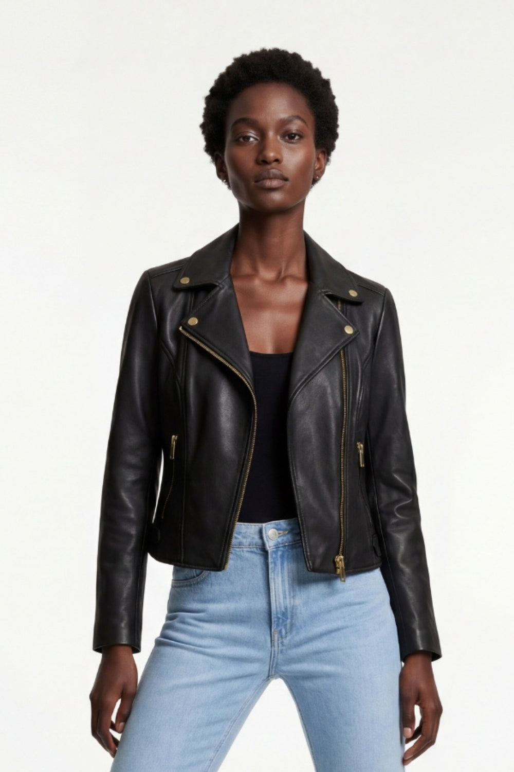 Leather Biker Jacket in Black