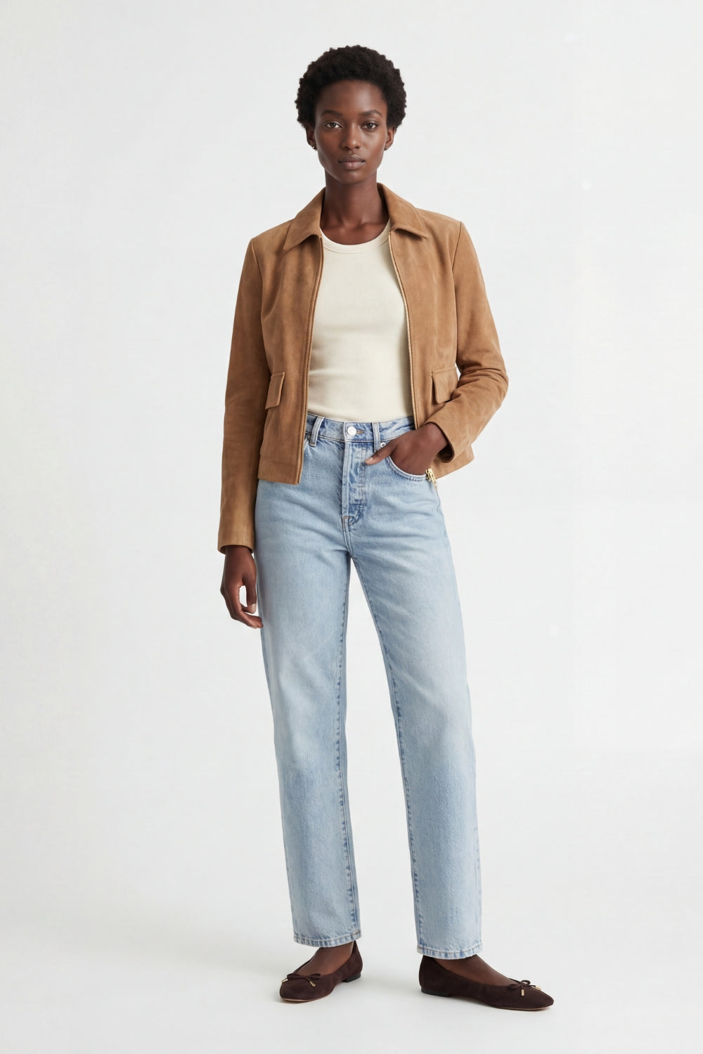 Suede Jacket in Camel