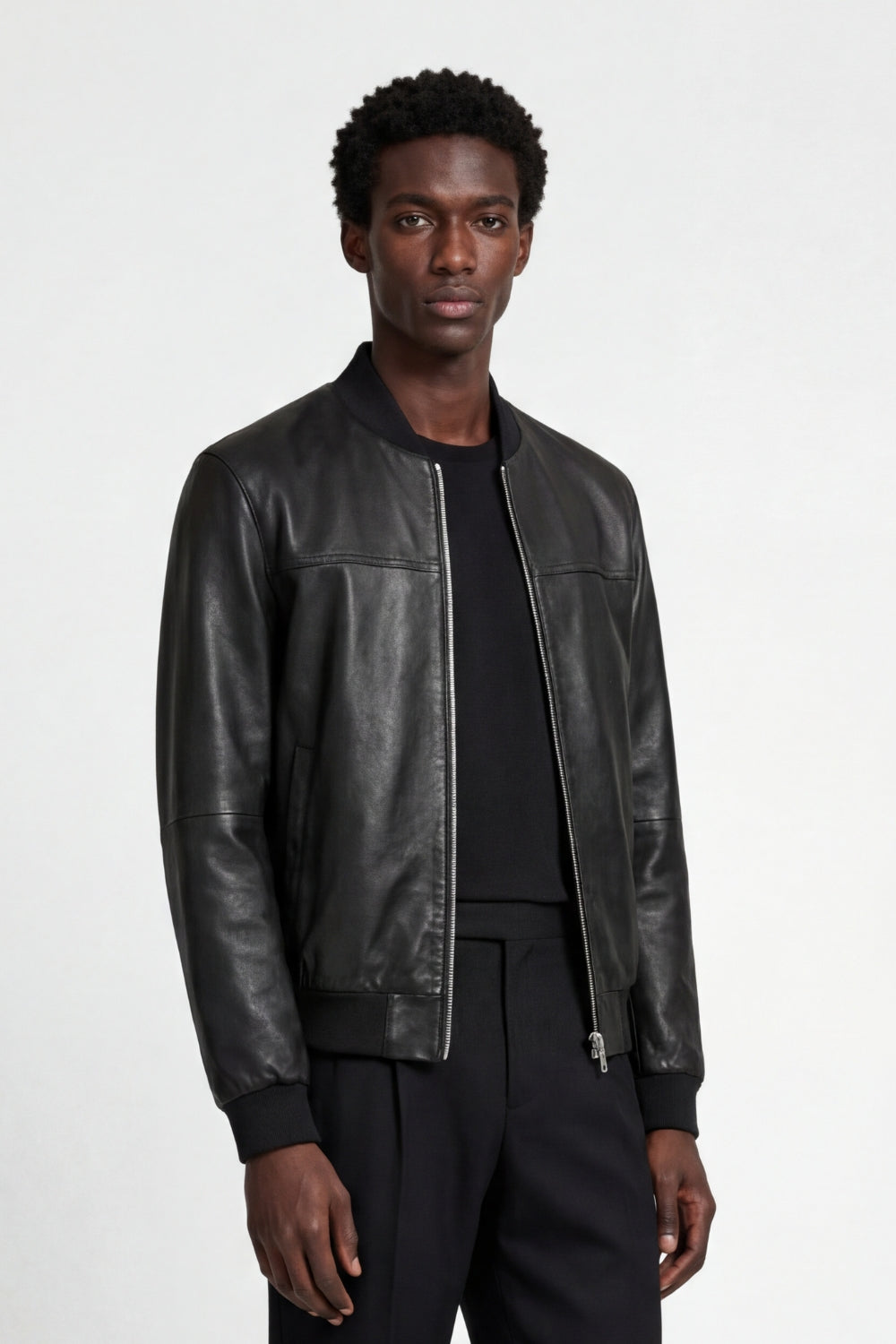Leather Bomber Jacket in Black